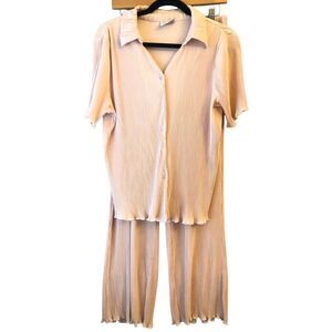 Joie Pleated 2 piece Outfit set with wide-leg pants L Loungewear vacation ribbed